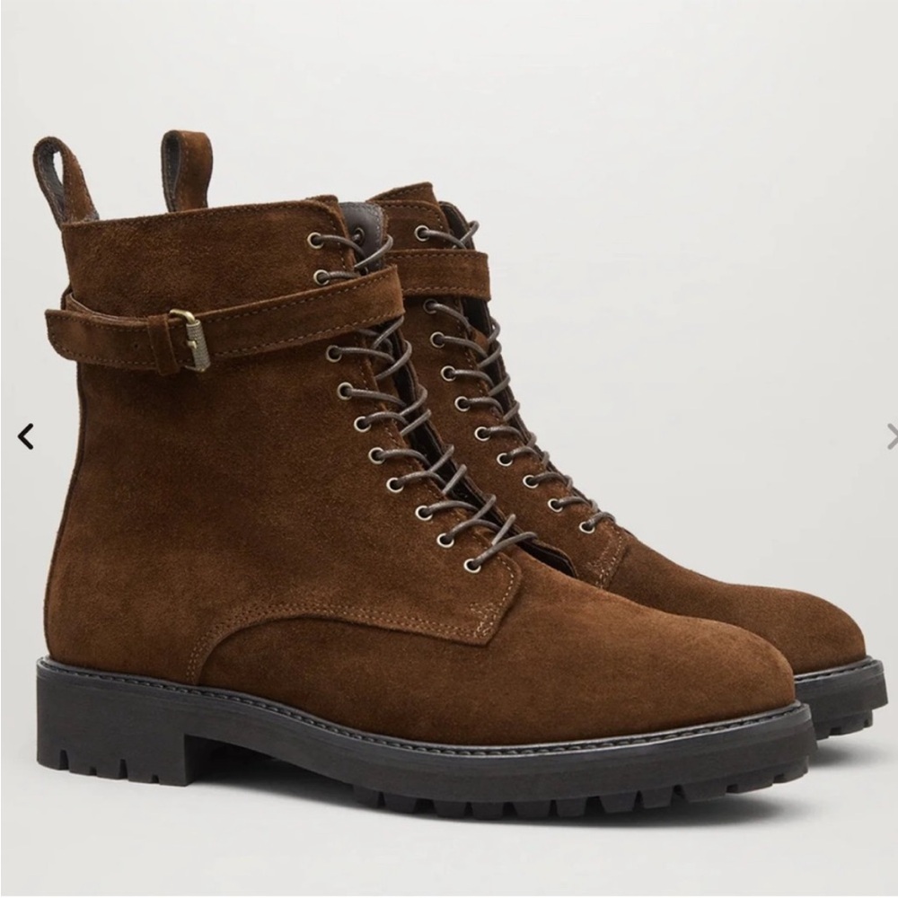 Belstaff 6.5 Boots Finley Lace Up in Chocolate Brown Suede 100% Leather No Box